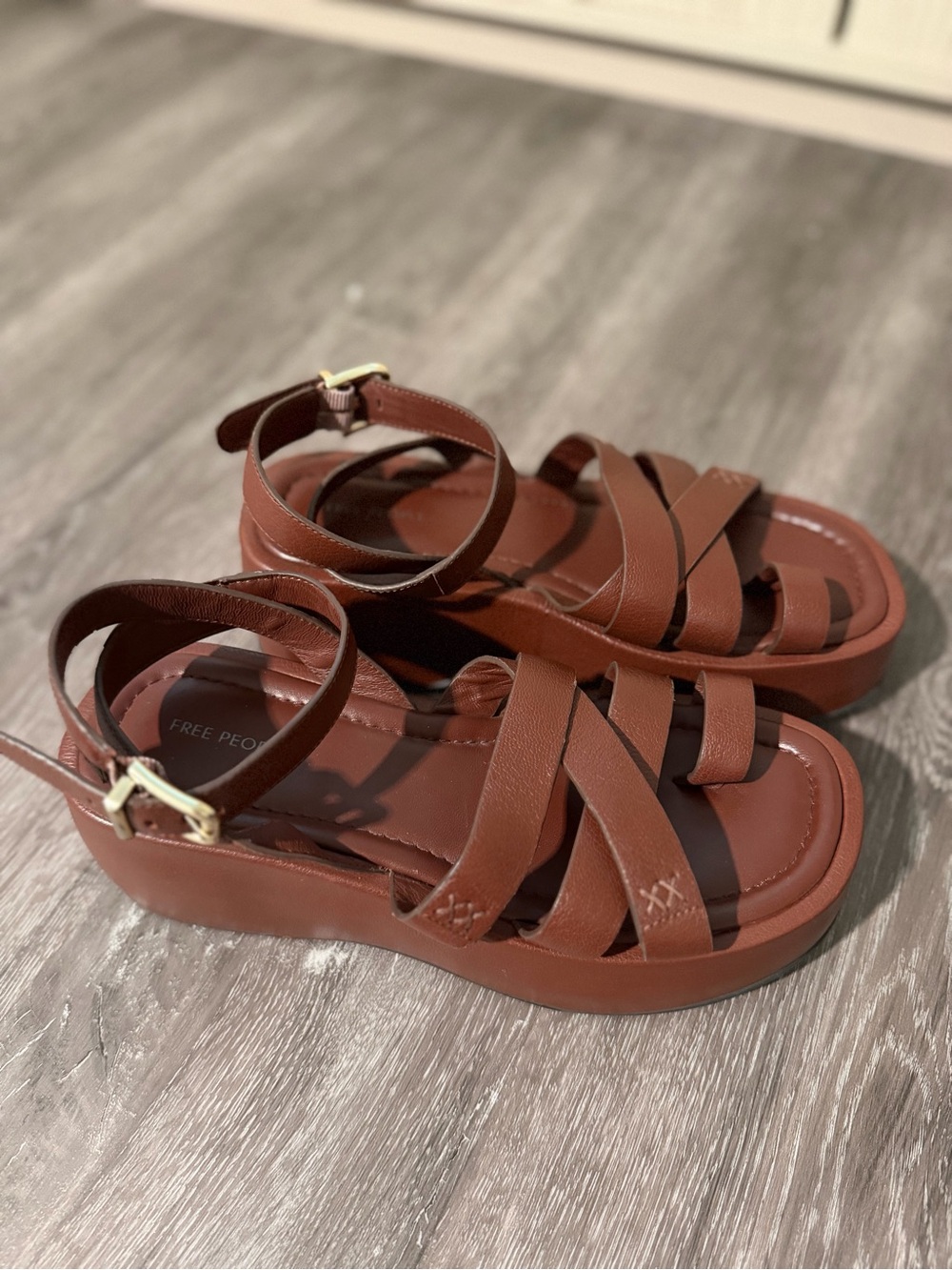 Free People Hazel Flatform - Platform Sandal Wedge Chunky Leather Boho Chic - Picture 7 of 8